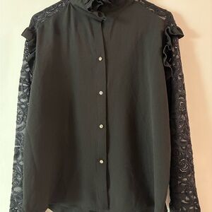 Elegant Black Lace Sleeve Women's Top